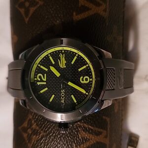 Lacoste 2010880 Tonga Black Dial Green Numerals Black Silicone Strap Men's Watch